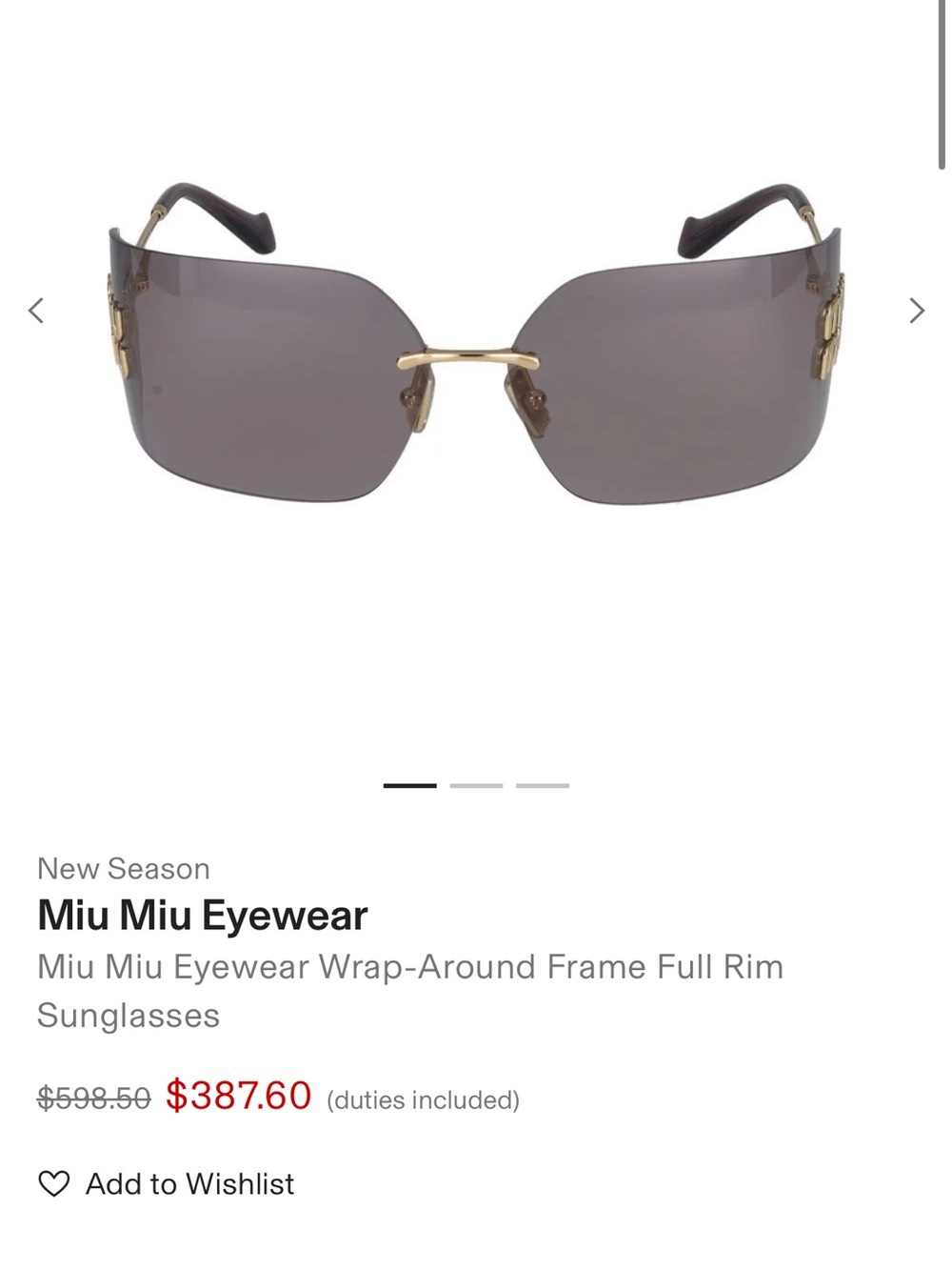 Miu Miu Rimless Sunglasses with Purple Lenses and Gold Bridge